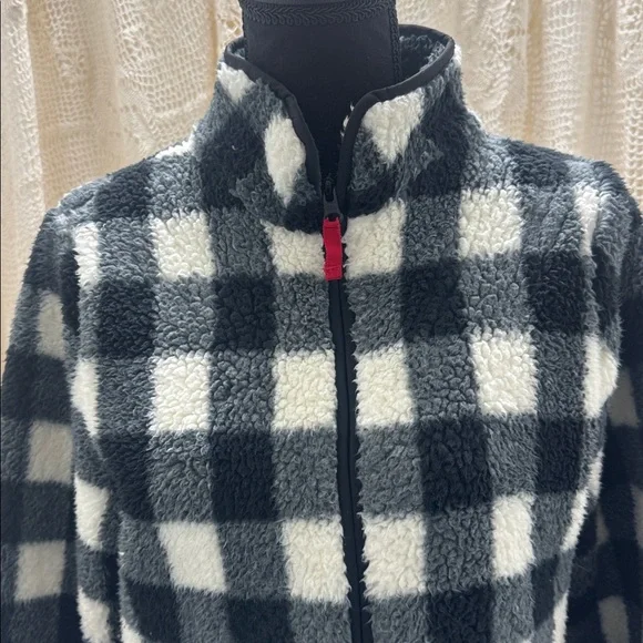 Talbots Black and White Checkered Sherpa Full Zip Jacket - Picture 3 of 10